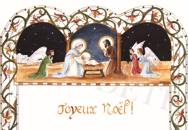 Carte de Noël - Joyeux Noël - Triptyque de la Nativité (Lot de 5)
