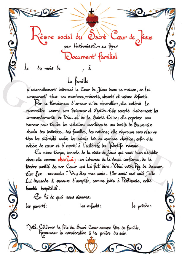 Enluminure - Intronisation du Sacré-Cœur dans le foyer