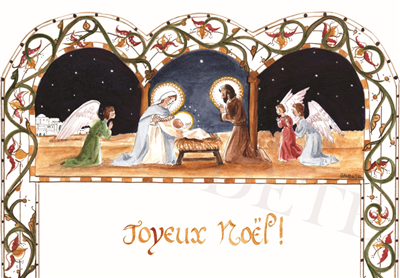 Carte de Noël - Joyeux Noël - Triptyque de la Nativité (Lot de 5)