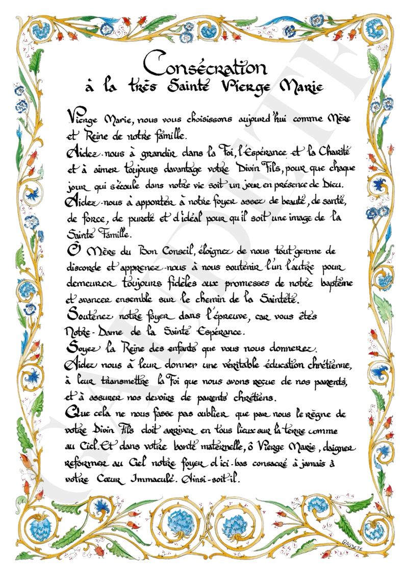 Enluminure - Consécration à la Sainte Vierge